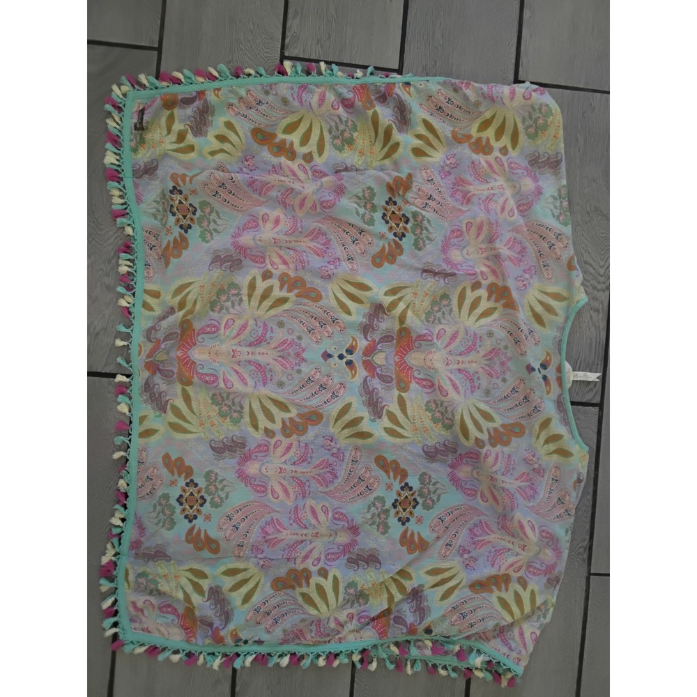 Matilda Jane Paisley Tassel Trim Poncho Top Mint Pink Cotton Cover Up Small - Picture 6 of 8